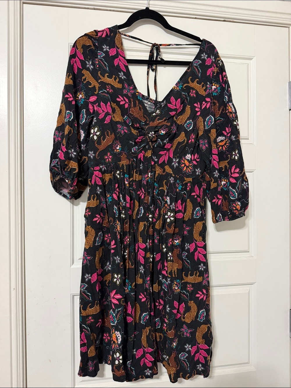 torrid Black Mini Dress with Pink Floral & Brown Animal Print